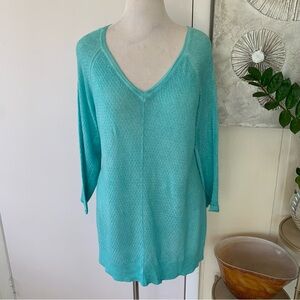 NWT Max Studio turquoise cotton blend V-neck tunic lenght top size 1X